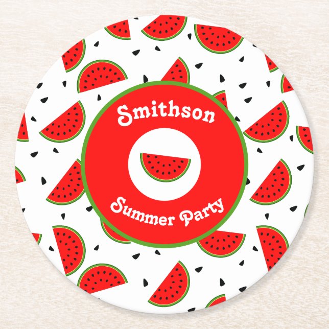 Bright Cheerful Watermelons, Party, sommaren Underlägg Papper Rund (Framsidan)