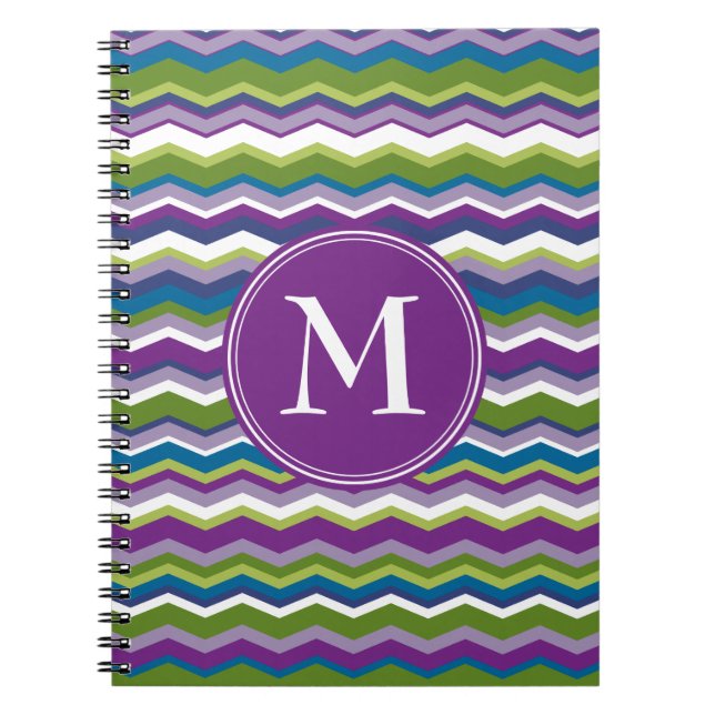 Bright Chevron Mönster med Monogram Anteckningsbok Med Spiral (Framsidan)