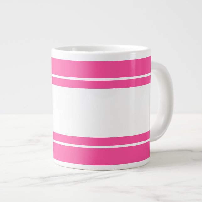 Bright Chic Söt Candy Rosa White Tävla Rand Jumbo Mugg (Framsida höger)