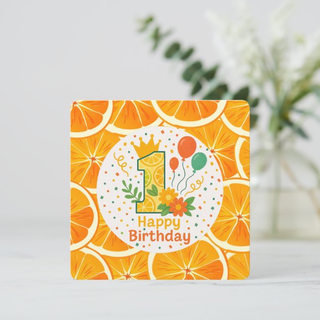 Bright Citrus First Birthday Inbjudningar (Stående Fram)