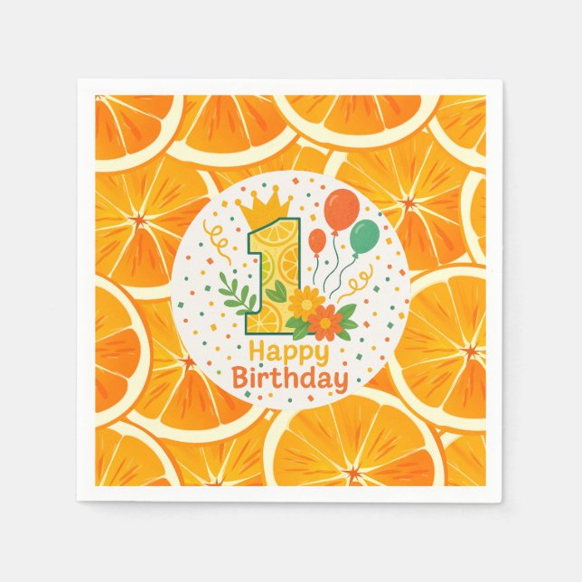 Bright Citrus First Birthday Papper Tallrikar Pappersservett (Framsidan)