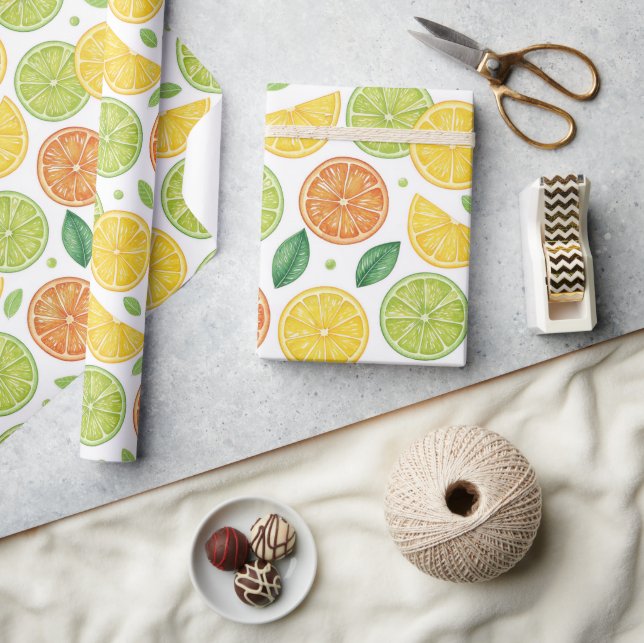 Bright Citrus Slice Pattern Gift Wrap Presentpapper (Hantverk)