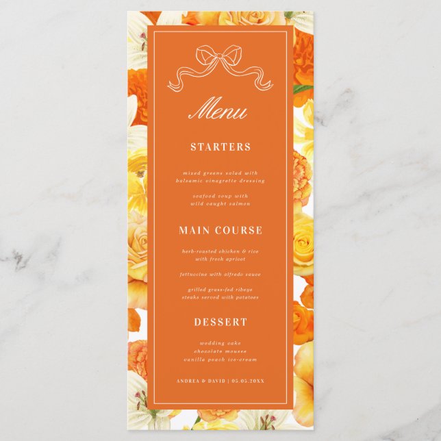 Bright Citrus Yellow Orange Bridal Shower Wedding Meny (Framsida)