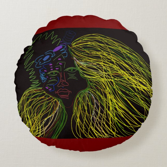 Bright Colored Puppet Rund Kudde (Framsidan)