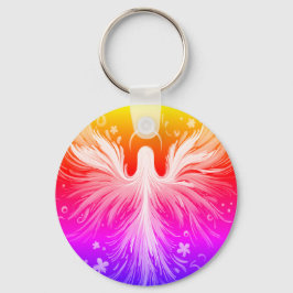Bright Colorful Angel Design on a Round Key Chain Nyckelring