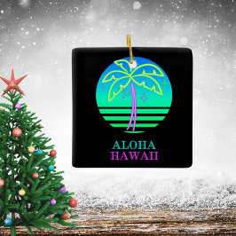Bright Colorful Artsy Blue Hawaiian Julgransprydnad Keramik