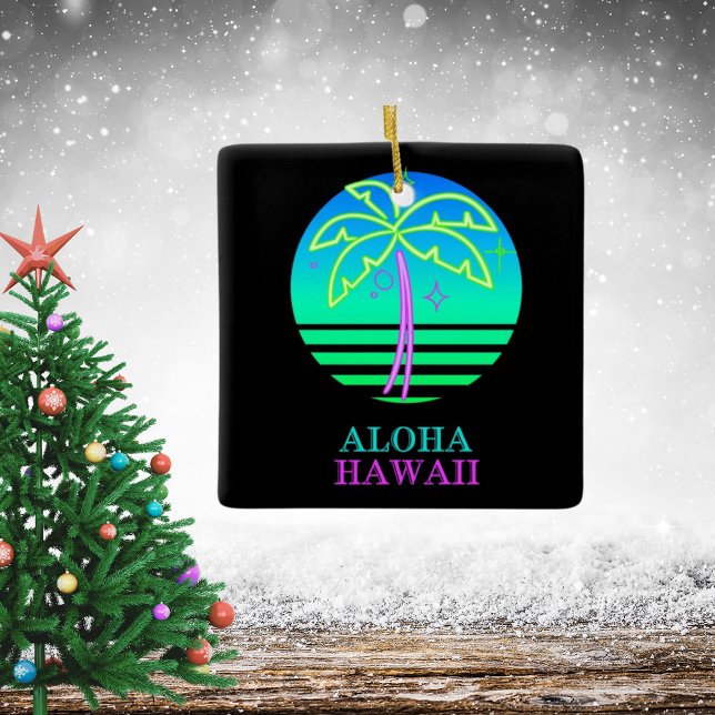 Bright Colorful Artsy Blue Hawaiian Julgransprydnad Keramik (Celebrate Christmas with a Hawaiian tropical twist!)