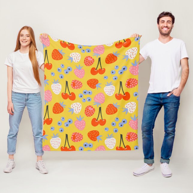 Bright Colorful Berry Fruit Mönster Fleecefilt (På plats)