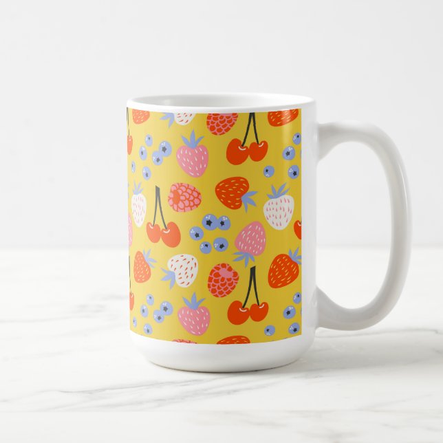 Bright Colorful Berry Fruit Mönster Kaffemugg (Höger)