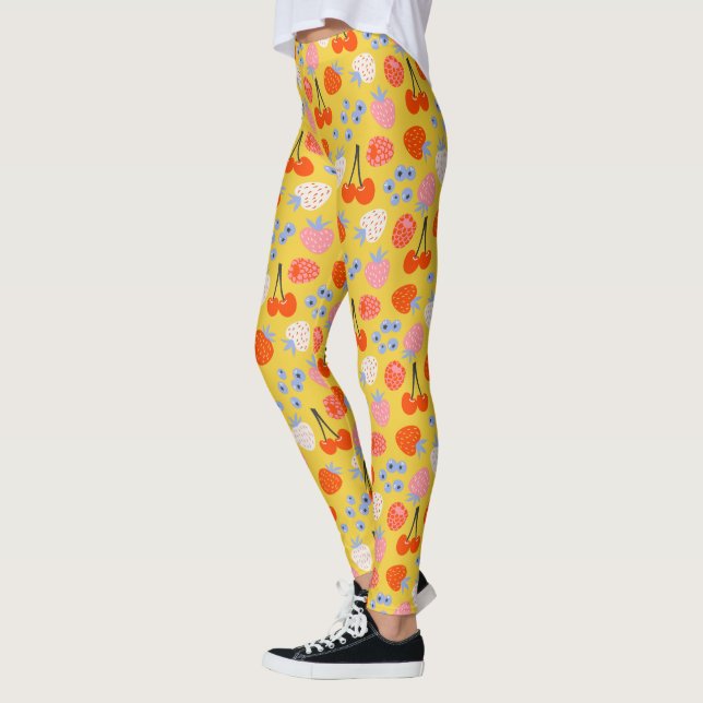 Bright Colorful Berry Fruit Mönster Leggings (Vänster)