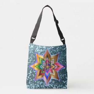 Bright Colorful Blommigt Aqua Faux Glitter Axelväska