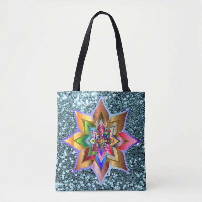 Bright Colorful Blommigt Aqua Faux Glitter Tygkasse (Framsida)