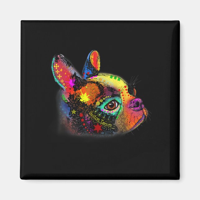 Bright Colorful Boston Terrier Watercolor Hund Art Magnet (Framsidan)