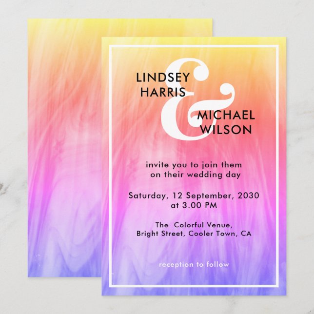 Bright Colorful Bröllop Inbjudningar (Fram/baksida)