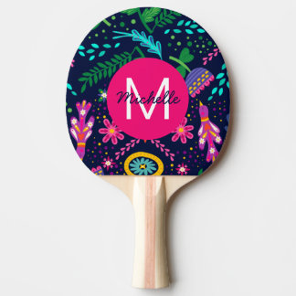 Bright Colorful Chaotic Floral Blue Personalised Pingisracket