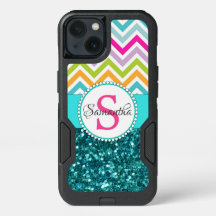 Bright Colorful Chevrons | Teal Turcos Glitter