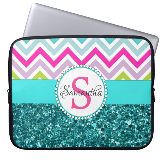 Bright Colorful Chevrons | Teal Turcos Glitter Laptop Fodral (Framsidan)