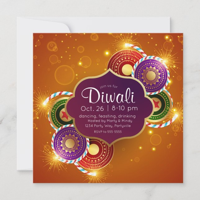 Bright Colorful Diwali Fireworks Inbjudningar (Framsida)
