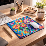 Bright Colorful Floral Musmatta<br><div class="desc">Bright Colorful Floral mouse pad Brighten any space or accessory with this colorful whimsical floral folk art design. Featuring vibrant abstract blooms, playful butterflies, and richly textured brushstrokes, this lively botanical design blends boho charm with modern artistic flair. The bold teal background enhances the saturated pinks, oranges, yellows, and purples,...</div>