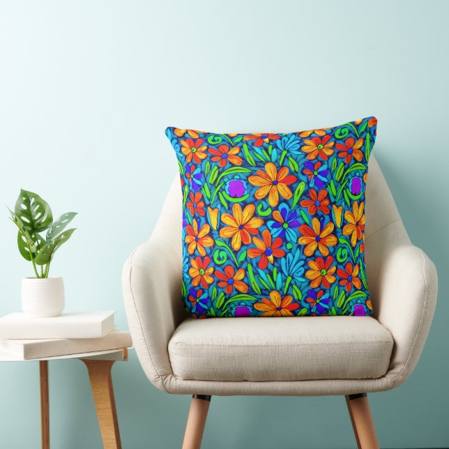 Bright Colorful Folk Art Flowers Kudde (Stol)
