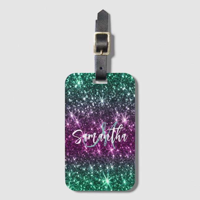 Bright Colorful Glitter Bagagebricka (Framsida vertikal)