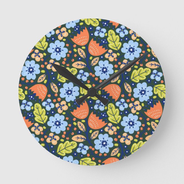 Bright Colorful Modern Pretty Flower Pattern Rund Klocka (Framsida)