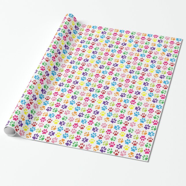 Bright Colorful Paw Prints Pattern Presentpapper (Utrullad)