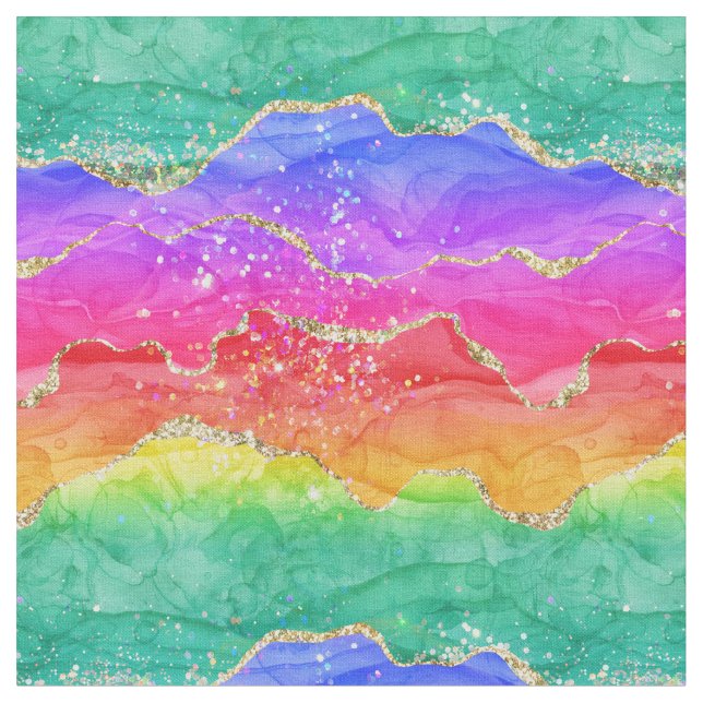 Bright Colorful Rainbow Glitter Guld Agate Tyg (Närbild)