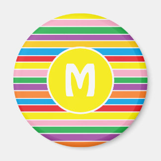 Bright Colorful Rainbow Striped Monogrammed Magnet