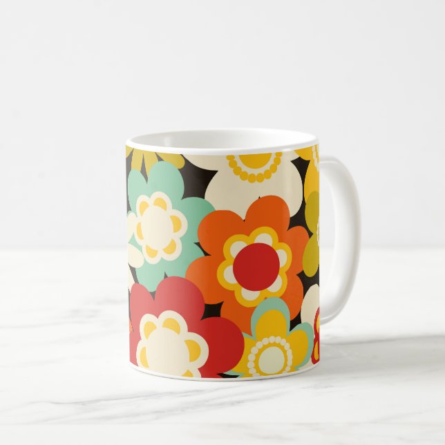 Bright Colorful Retro Cute Floral Pattern Kaffemugg (Framsida höger)