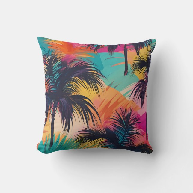 Bright Colorful Tropical Handflatan Träd Kudde (Framsida)