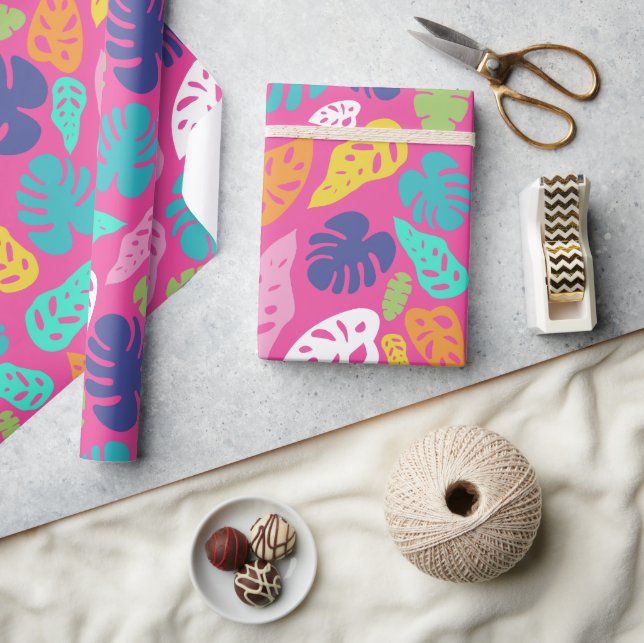 Bright Colorful Tropical Summer Löv Mönster Presentpapper (Hantverk)