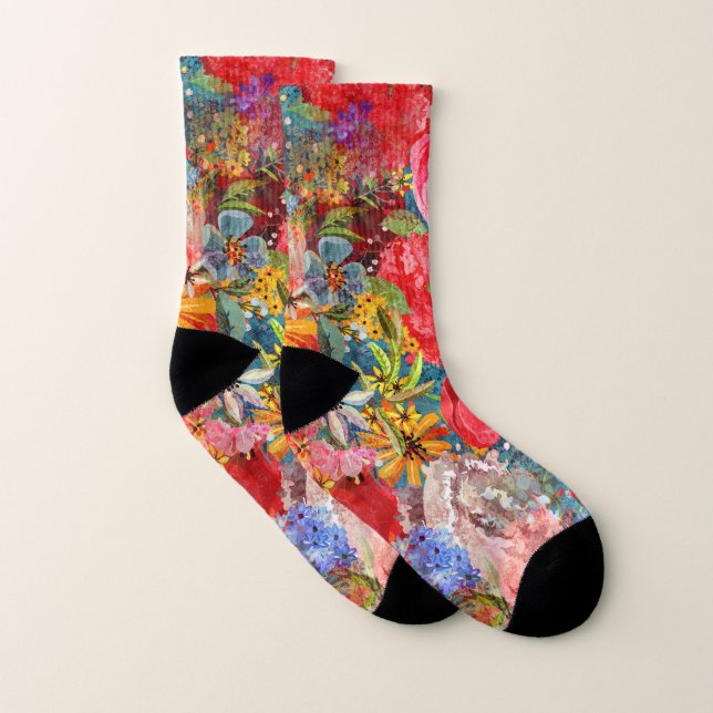 Bright Colourful Large Abstract Floral Pattern Strumpor (Par)