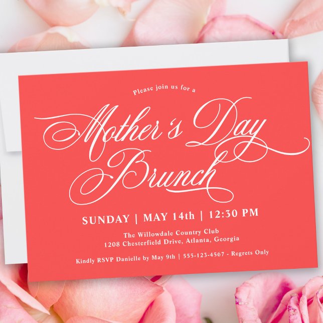 Bright Coral Calligraphy Mors dag Brunch Inbjudningar (Skapare uppladdad)
