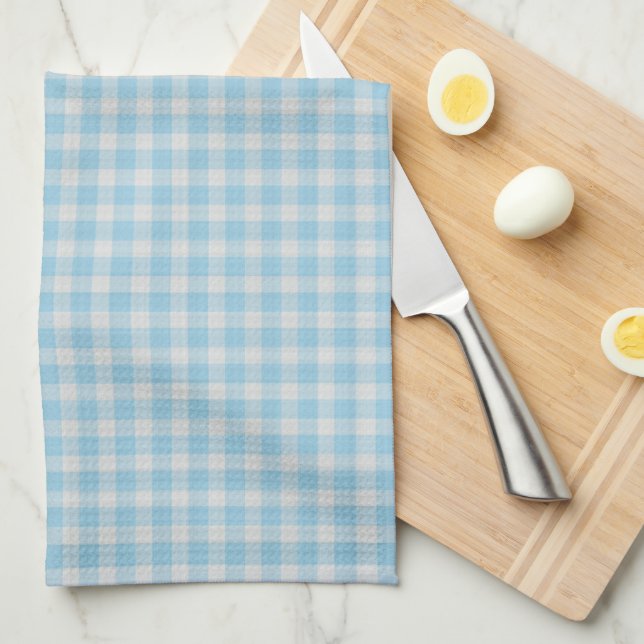 Bright Cornflower Blue Gingham Check Kökshandduk (Vikt i Fjärdedel)