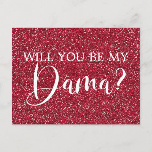 Bright Cranberry Glitter Quinceanera Dama Frieri Inbjudan Vykort