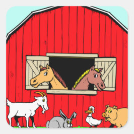 Bright, Cute Barnyard Farmyard Animals Stickers Fyrkantigt Klistermärke