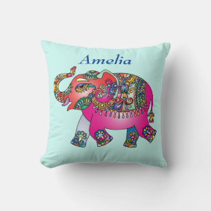 Bright Cute Elephant Show Your Färg Personlig Kudde