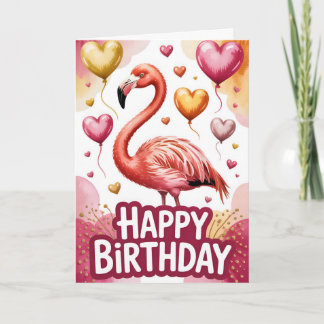 Bright & Cute Flamingo Birthday Kort