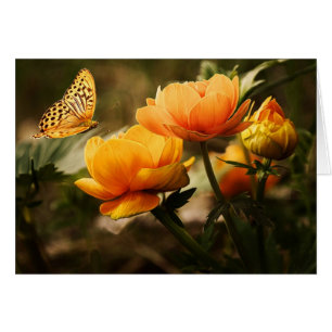 Bright Deep Gula blommor med Butterfly Blank Hälsningskort