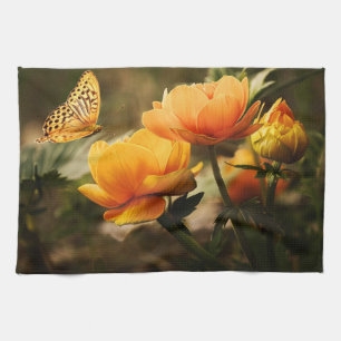 Bright Deep Gula blommor med Butterfly Kökshandduk