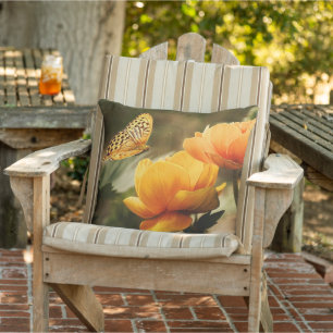 Bright Deep Gula blommor med Butterfly Kudde