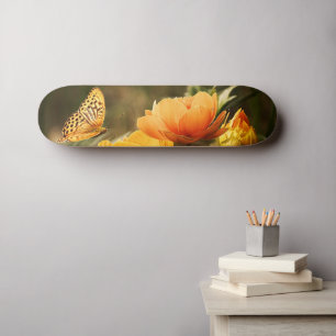 Bright Deep Gula blommor med Butterfly Mini Skateboard Bräda 18,5 Cm