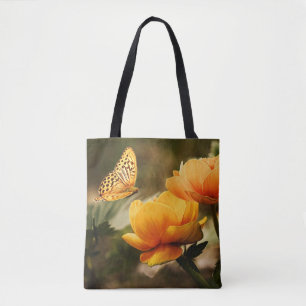 Bright Deep Gula blommor med Butterfly Tygkasse