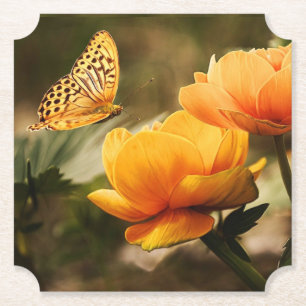 Bright Deep Gula blommor med Butterfly Underlägg Papper