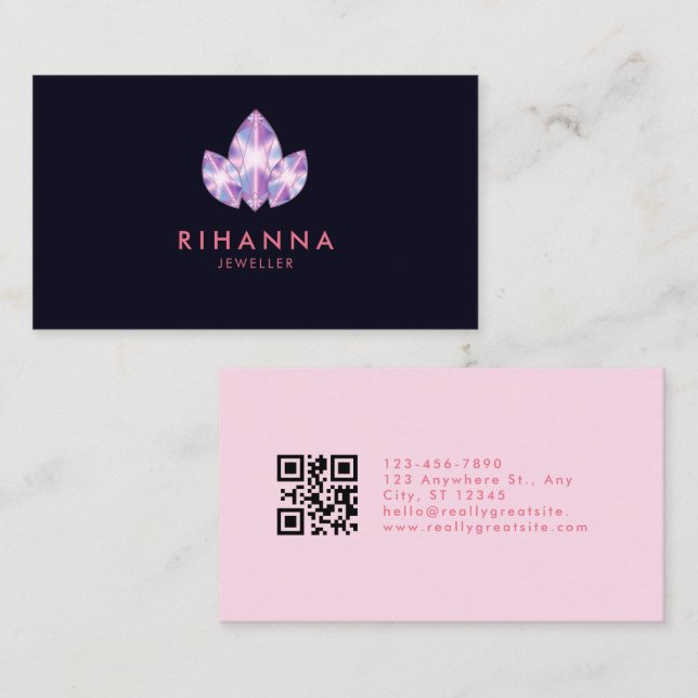Bright Dimond Juvelerare Rosa Marin Minimal QR-kod Visitkort (Fram/baksida)