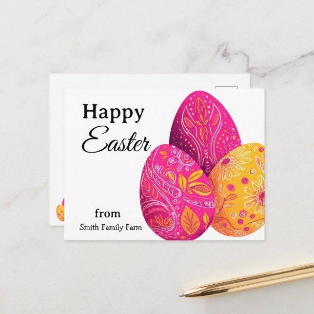 Bright Easter Eggs In Pink and Yellow Vykort (Fram/Back In Situ)