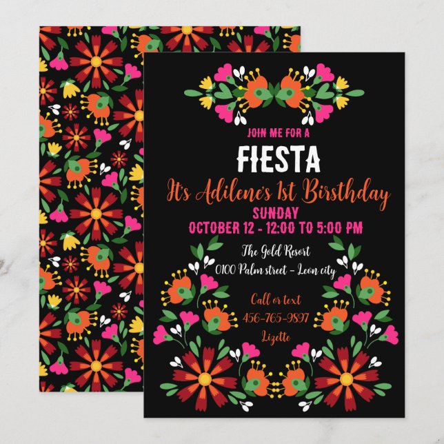 Bright Ethnic Flower Fiesta Mexican Embroidery Inbjudningar (Fram/baksida)