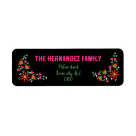 Bright Ethnic Flower Fiesta Mexican Embroidery Returadress Etikett