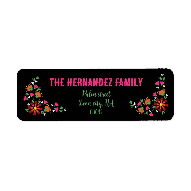 Bright Ethnic Flower Fiesta Mexican Embroidery Returadress Etikett (Framsidan)